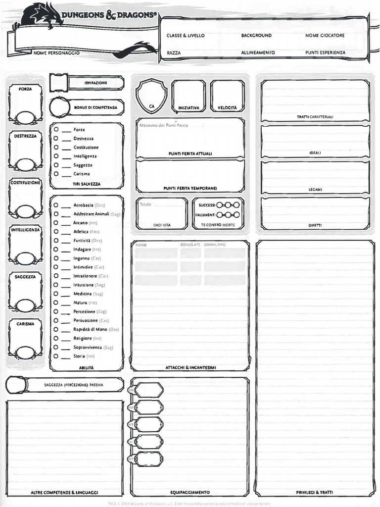 Scheda personaggio 5e pdf