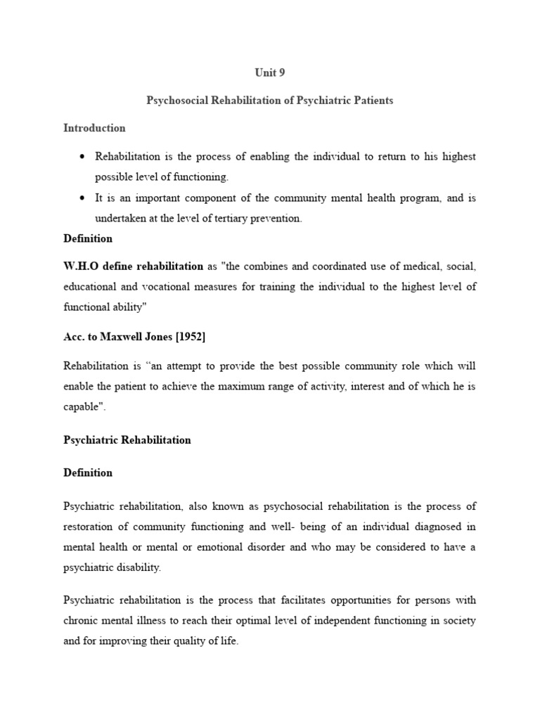 Goals of Psychosocial Rehabilitation PDF