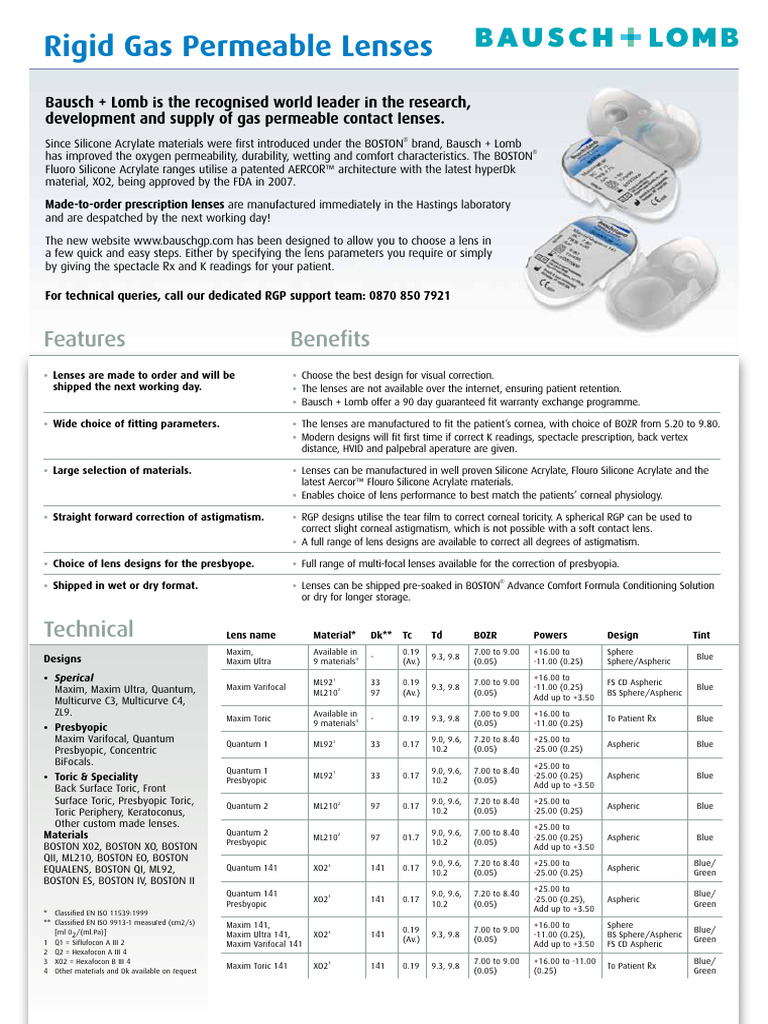 RGP Material Guide PDF Contact Lens Equipment