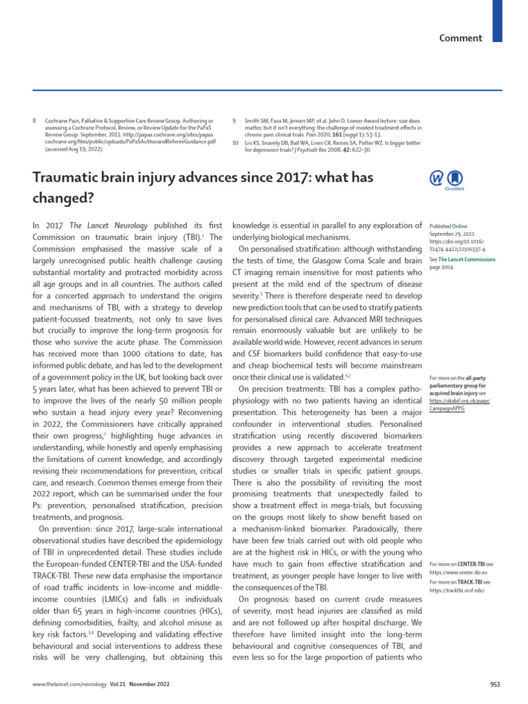 Traumatic Brain Injury Advances Since 2017: What Has Changed? | PDF