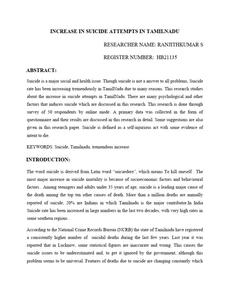 Rising Suicide Rates in Tamil Nadu | PDF | Suicide | Mental Health
