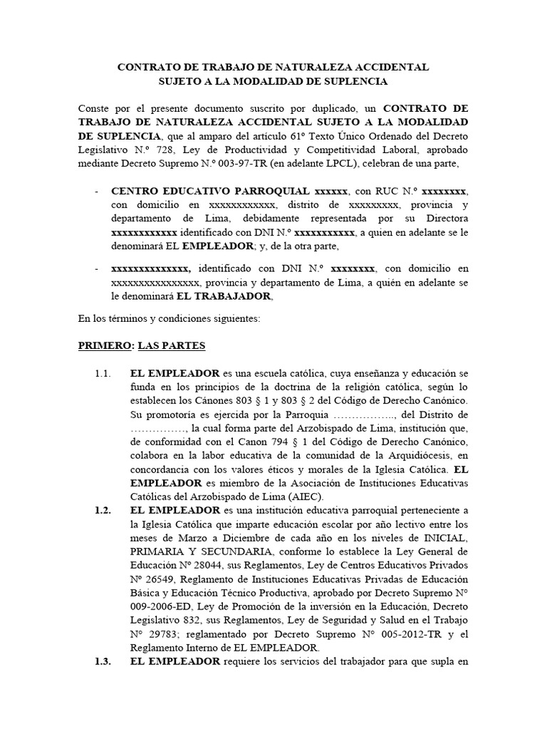 Contrato de Suplencia Docente | PDF | Derecho laboral | Seguridad y ...