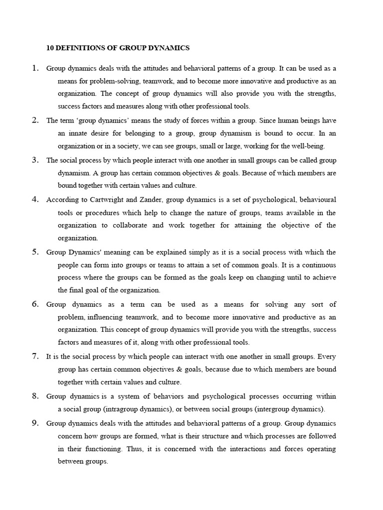10 Definitions of Group Dynamics PDF Goal Social Group