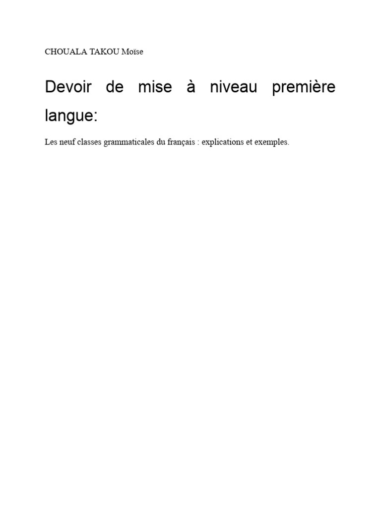 Neuf classes grammaticales en français | PDF