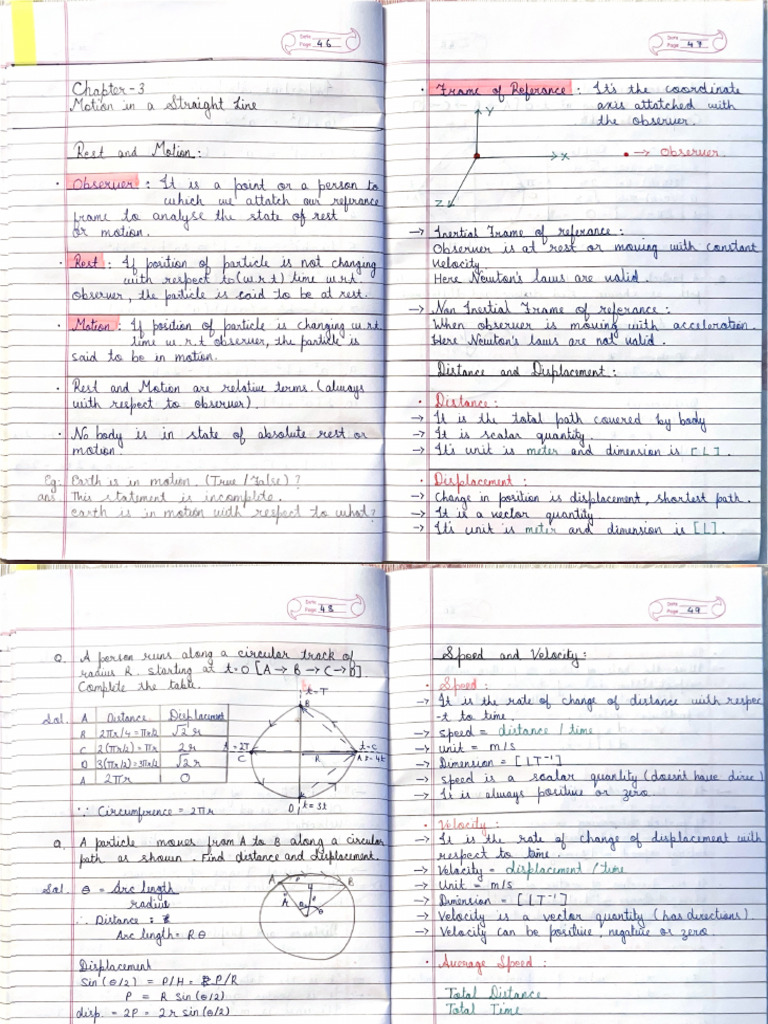 Motion in a Straight Line class 11 notes | PDF