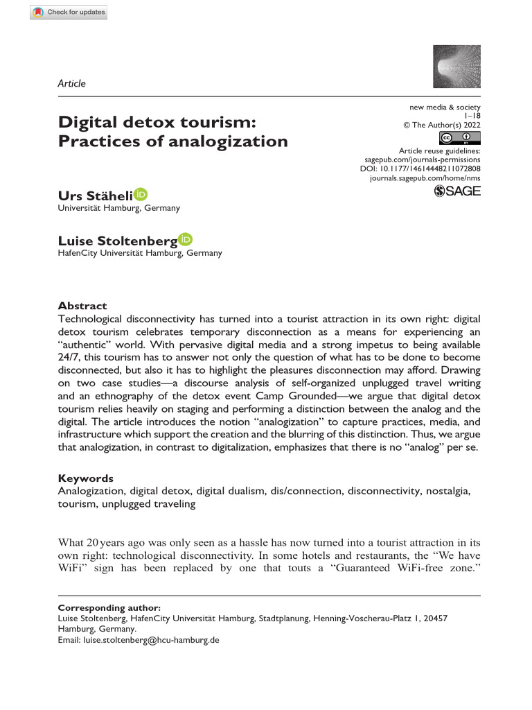 Staheli Stoltenberg 2022 Digital Detox Tourism Practices of