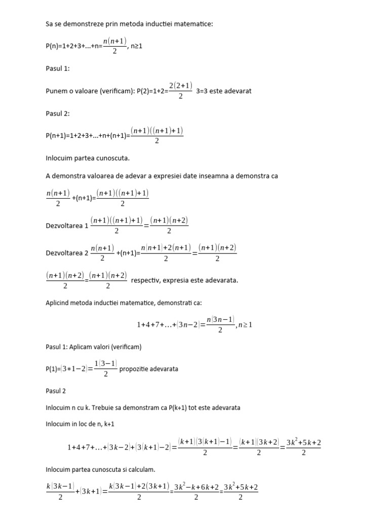 Metoda Inductiei Matematice | PDF