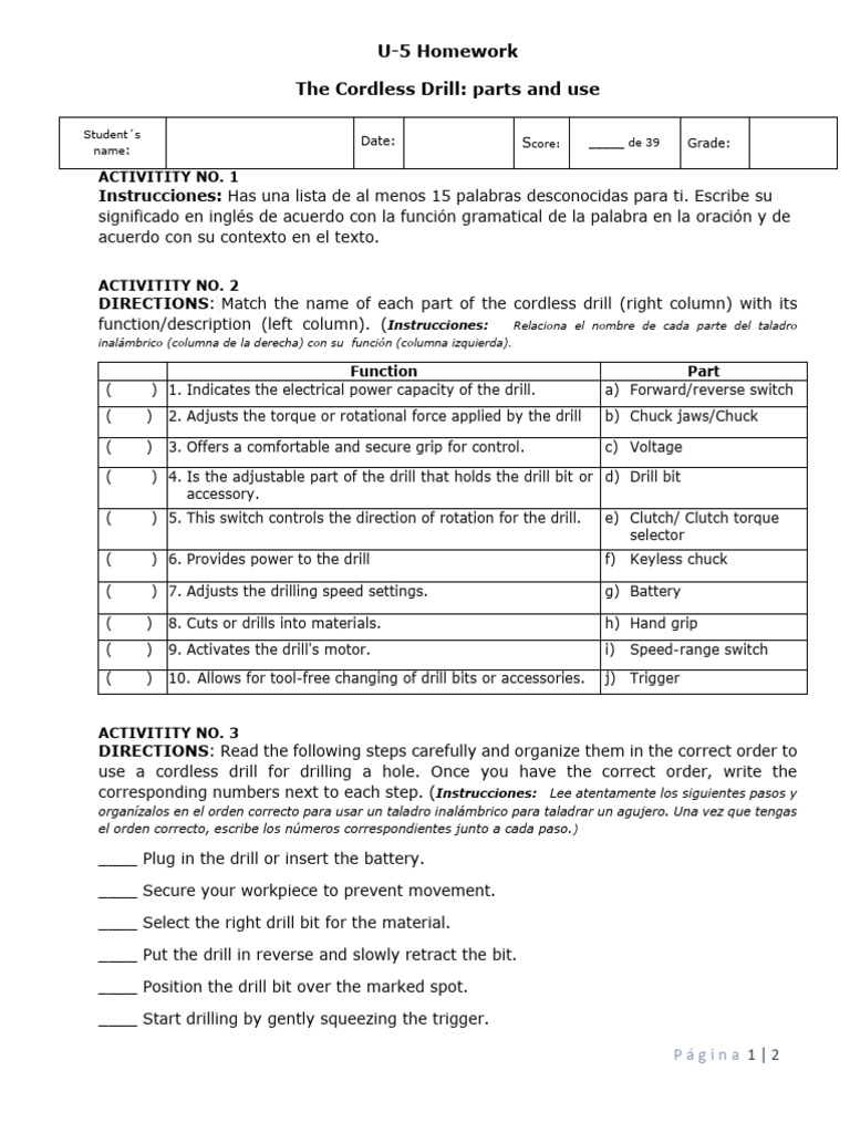 S-6 Read Comp Homework | PDF | Drill | Rechargeable Battery