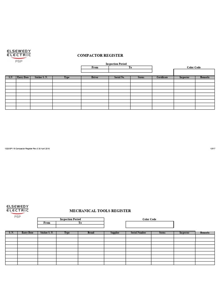 ZTPC Equipment Register PDF