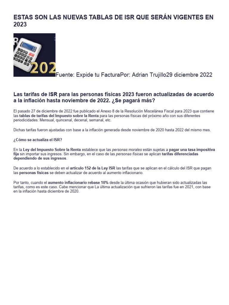 Estas Son Las Nuevas Tablas De Isr Que Serán Vigentes En 2024 – WXFYF