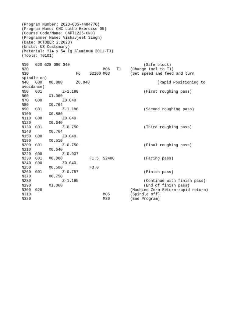 CAPT1226 CNC Lathe Exercises Program | PDF