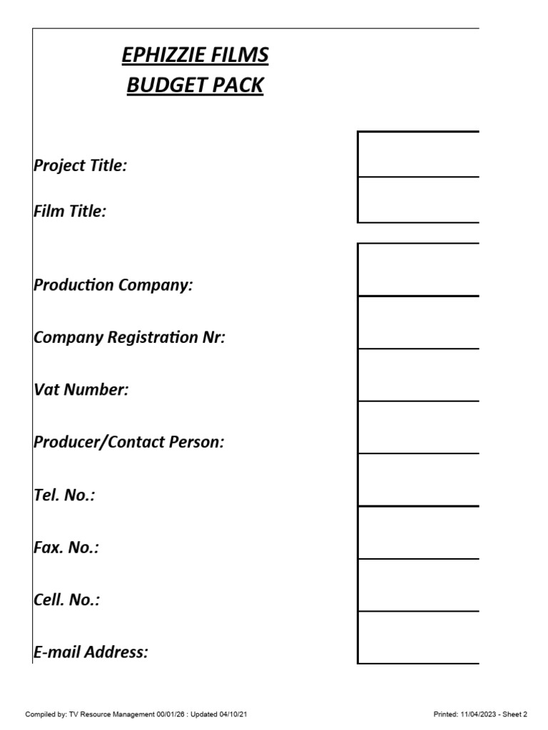 Film Budget Template 2021 | PDF