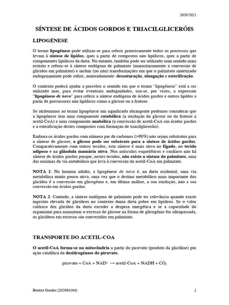 Síntese de Triacilgliceróis e Palmitato | PDF | Dinucleótido de ...