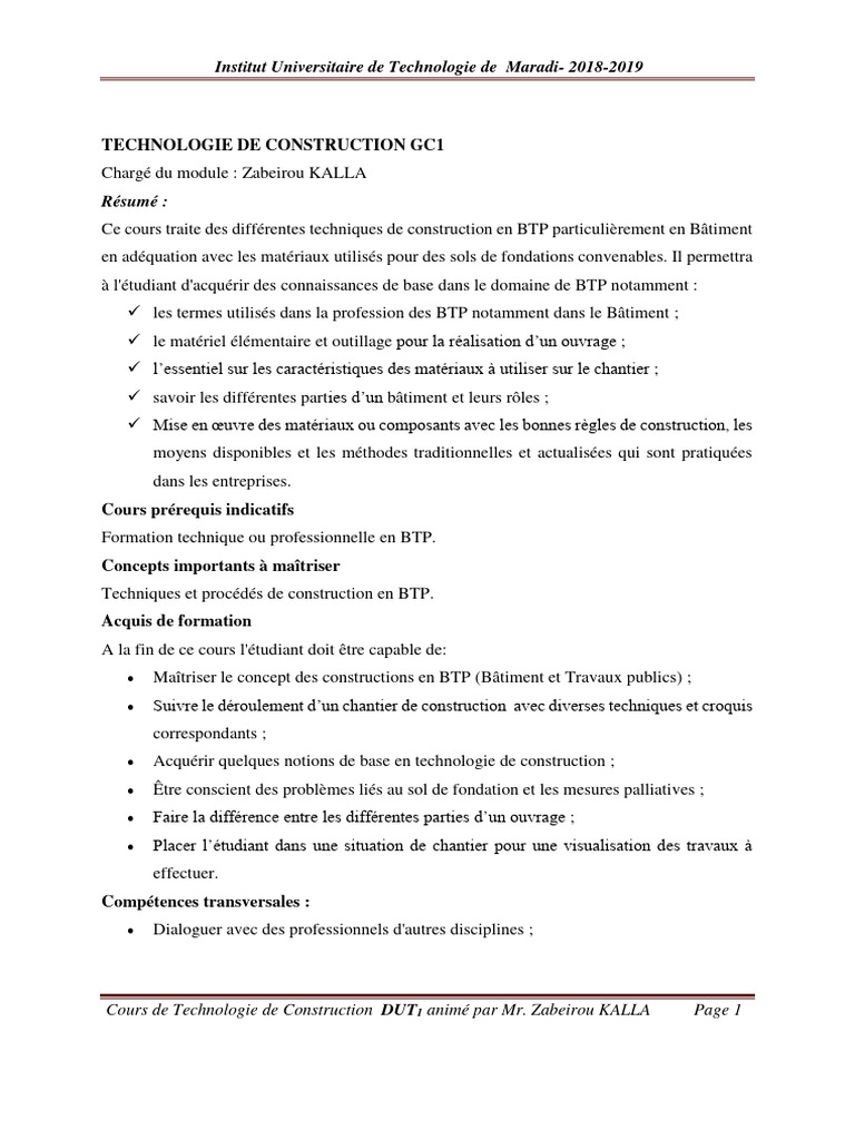 Cours de Technologie de Construction BTP | PDF | Ordinateurs