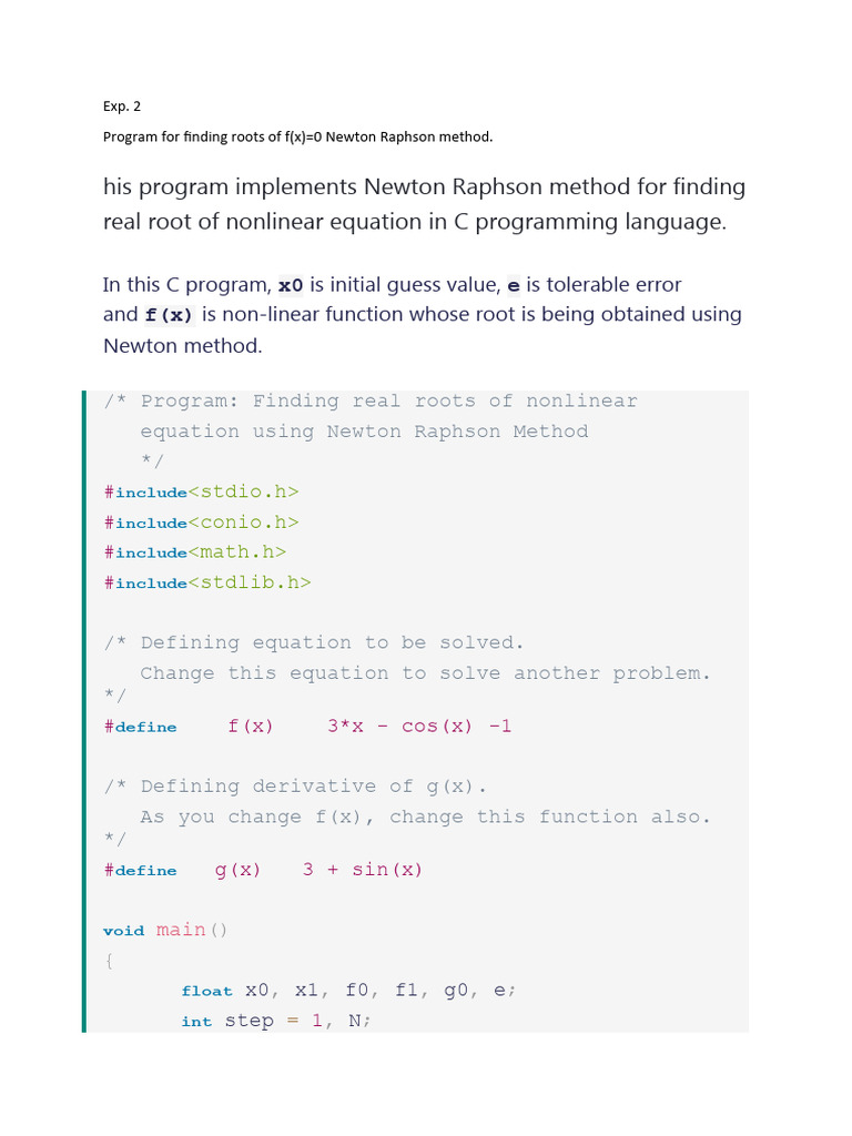His Program Implements Newton Raphson Method For Finding Real Root of ...