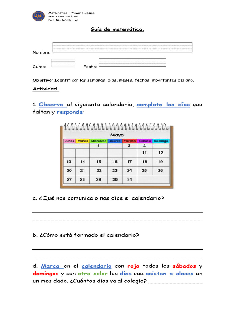 Guía-uso-del-calendario-días-semana-mes | PDF | Calendario
