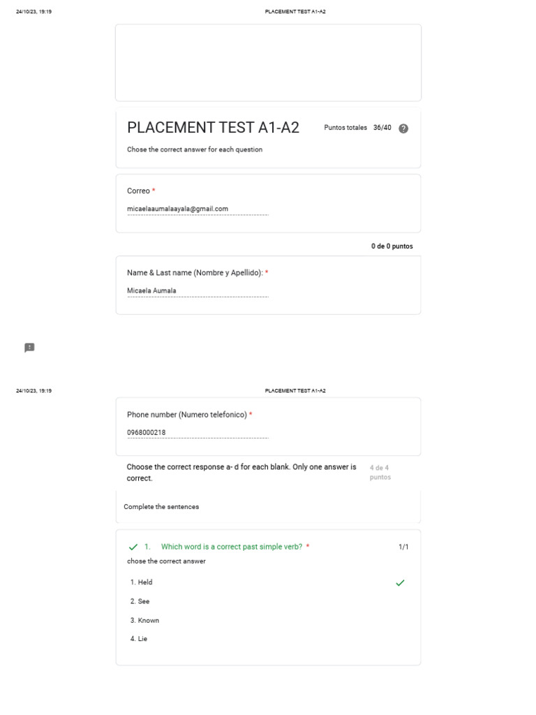 Placement Test a1A2 PDF
