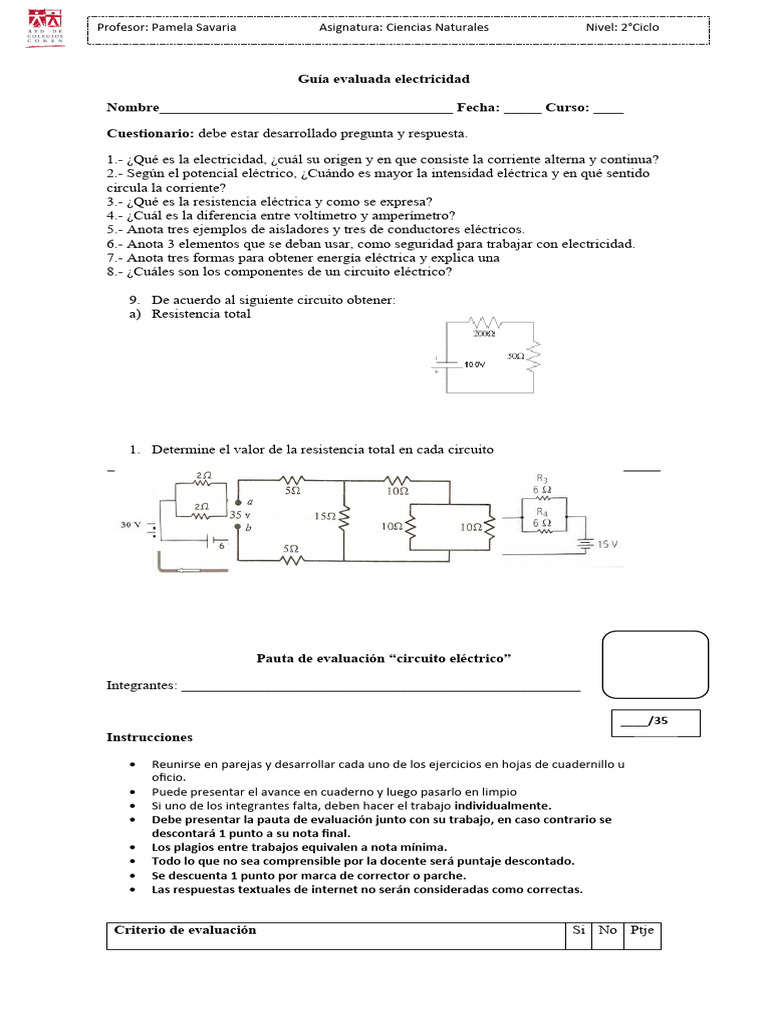 Guía Evaluada Electricidad | PDF | Resistencia Eléctrica y Conductancia ...