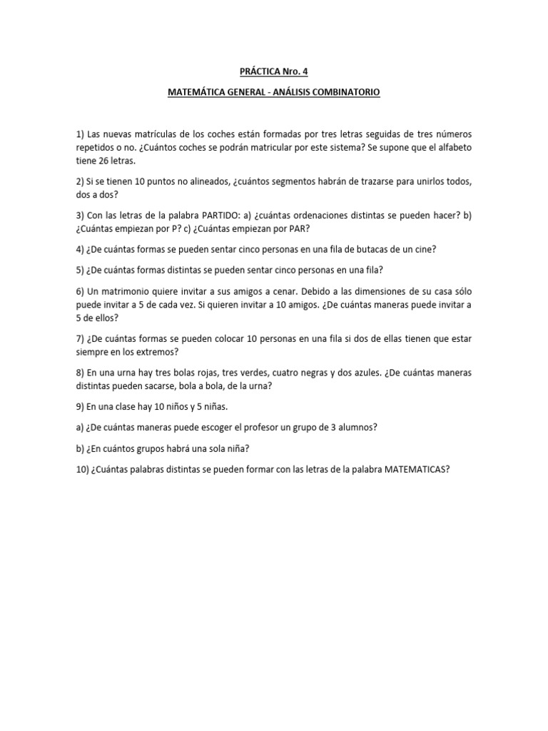 Problemas de Combinatoria Matemática | PDF