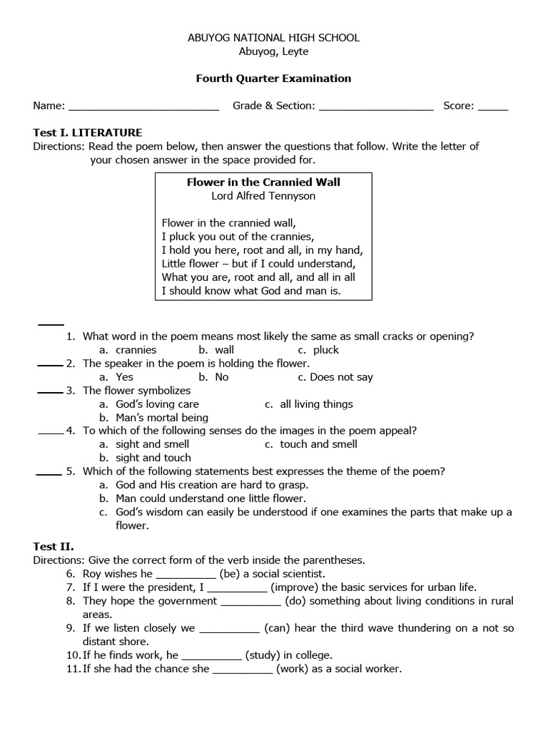 4th Quarter Exam PDF