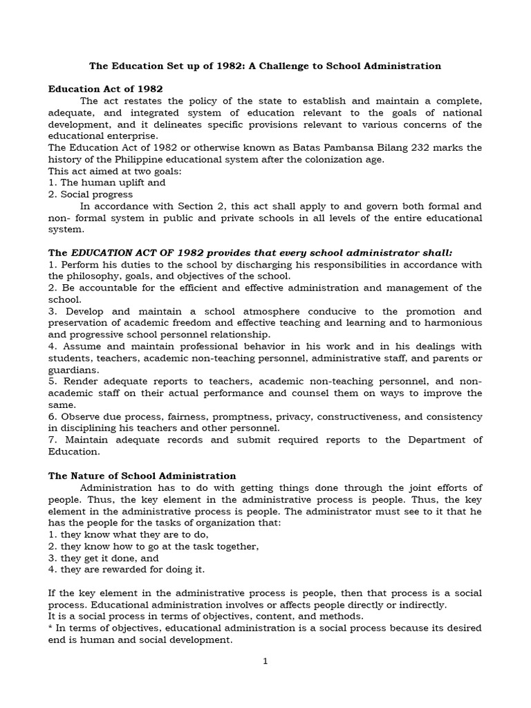 The Nature Scope And Function Of School Administration Hand Outs 2nd