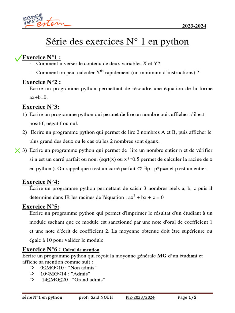 Exercices Python pour Débutants | PDF | Python (Langage de ...