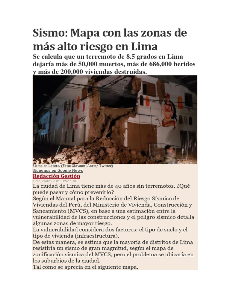 Mapa de Zonas Peligrosas en Lima | PDF