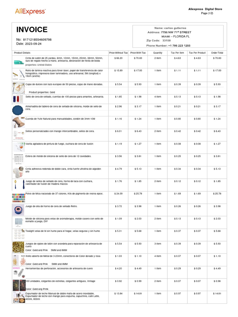 Factura Aliexpress ultimate | PDF | Materiales