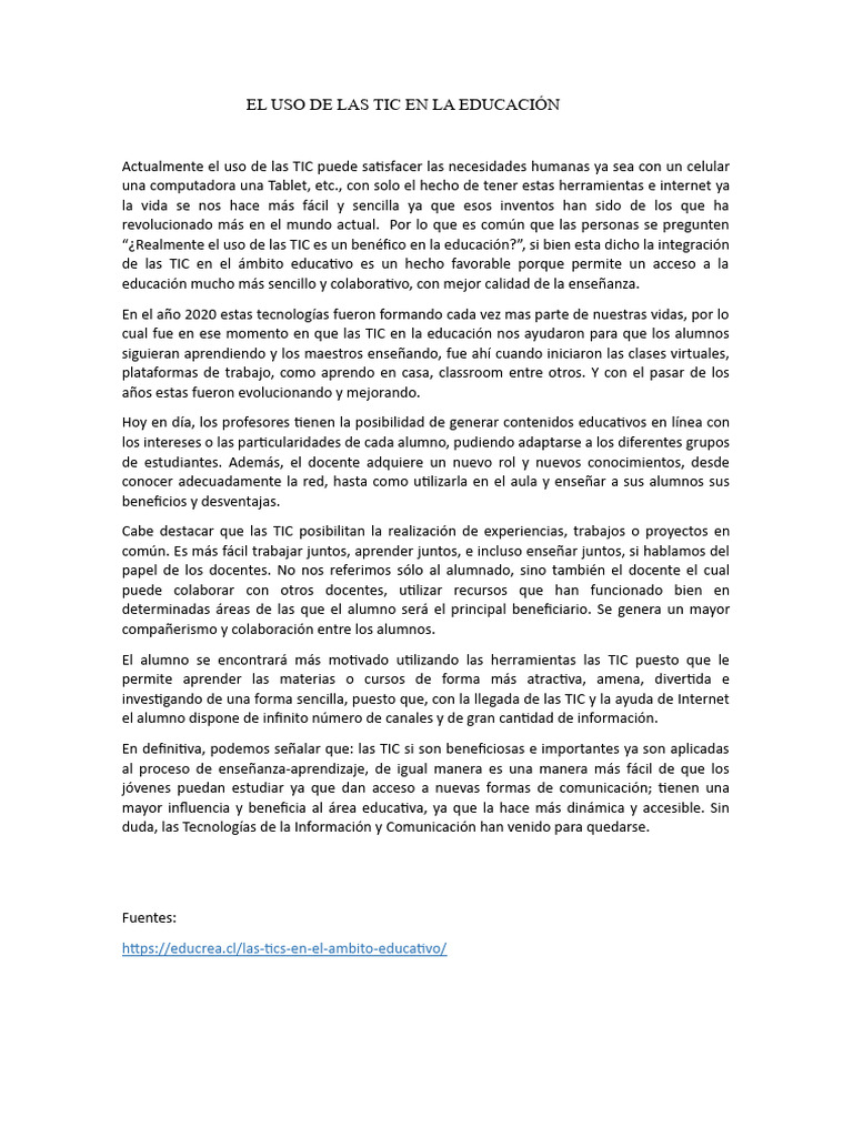 El Uso de Las Tic en La Educación | PDF | Ciencias sociales