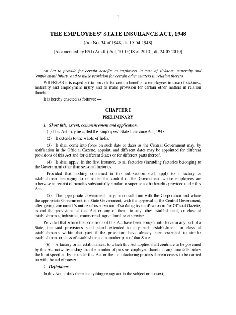 The employees state insurance act 1948 pdf employment