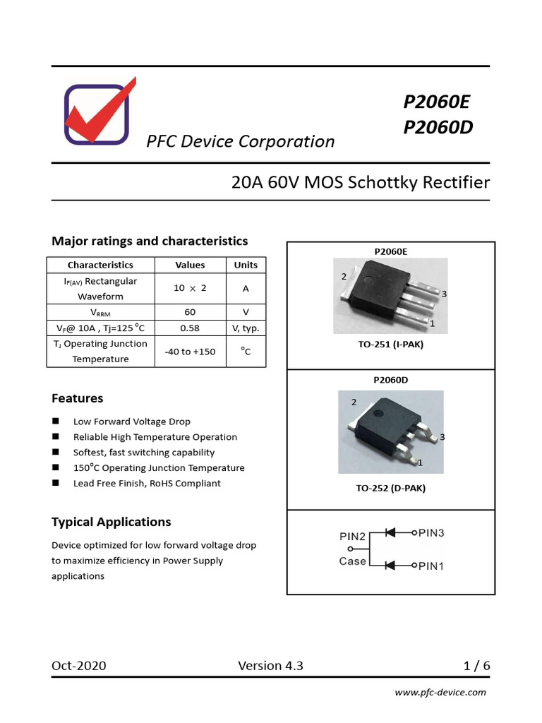 PFC Device Corporation: P2060E P2060D | PDF | Rectifier | Voltage