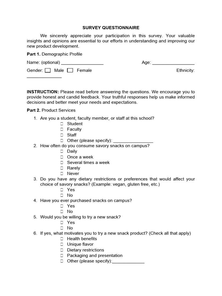 Savory Snacks Survey Questionnaire | PDF | Marketing | Human Communication
