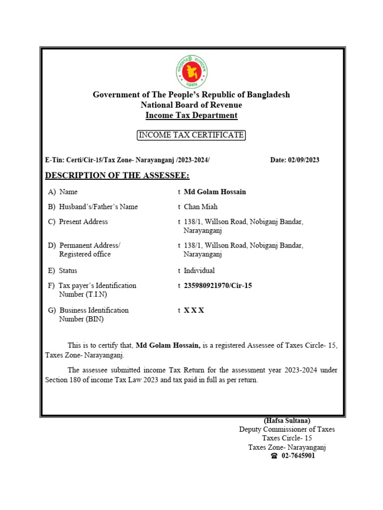 Tax Certificate New Format Pdf
