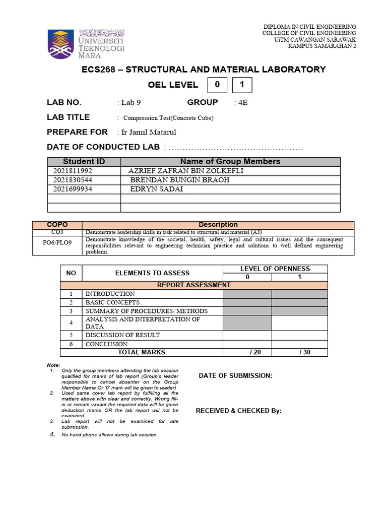 Lab Compressive Test Bricks PDF