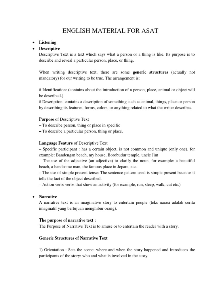 English Descriptive, Narrative, and Procedure Texts | PDF | Verb ...