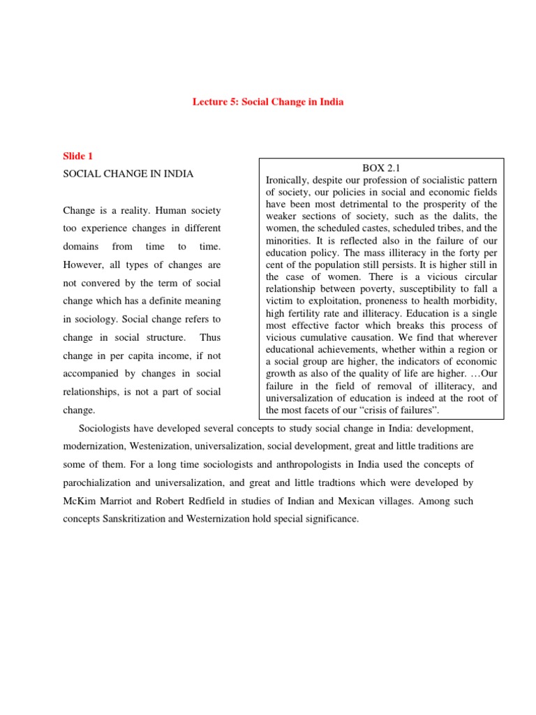 Social Change Concepts in India | PDF | Caste