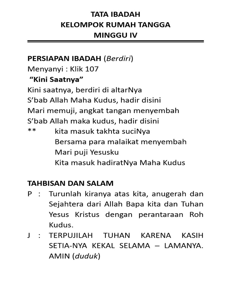 Tata Ibadah Kelompok Rumah Tangga Minggu Iv | PDF