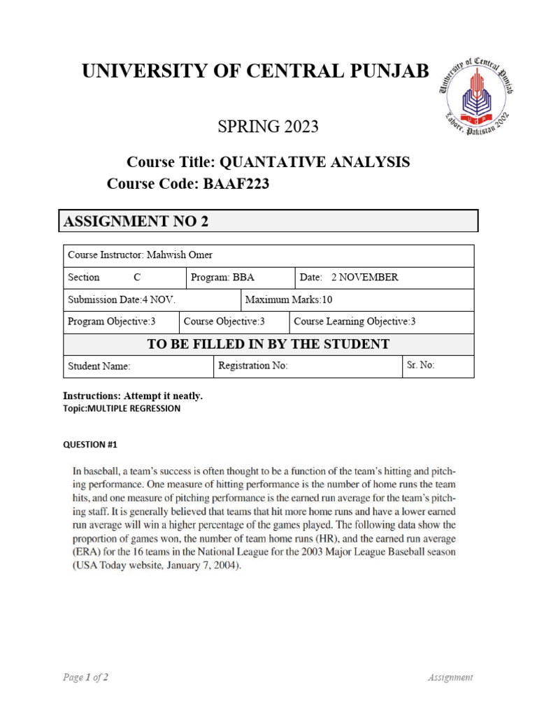 Regression assignment pdf