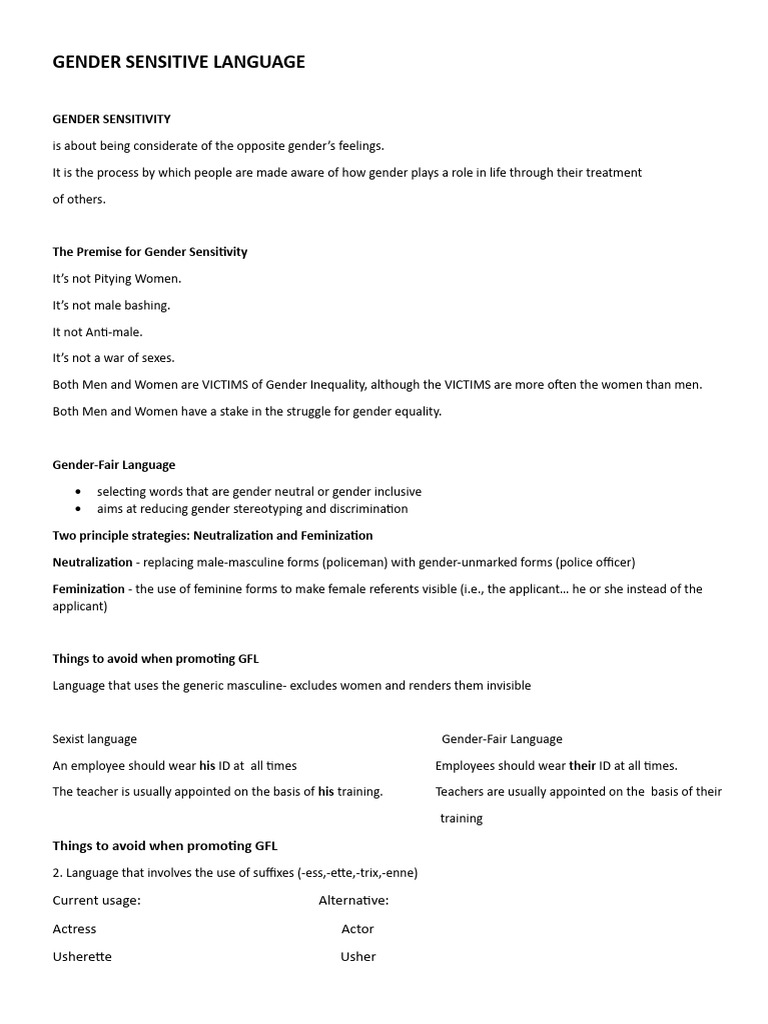 Gender Sensitive Language Guidelines | PDF | Domestic Violence | Violence