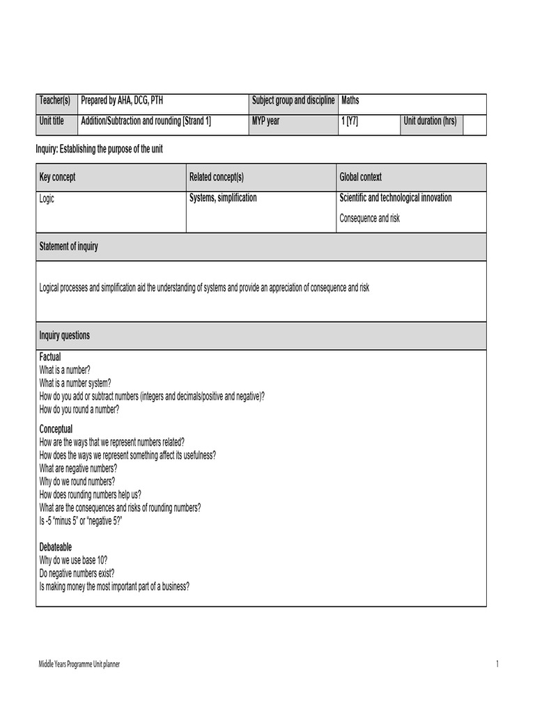 Y7 Maths St1 Unit Plan | PDF | Mathematics | Risk