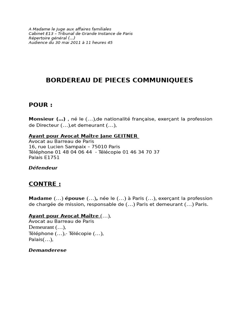 Exemple Bordereau Pieces Communiquées | PDF