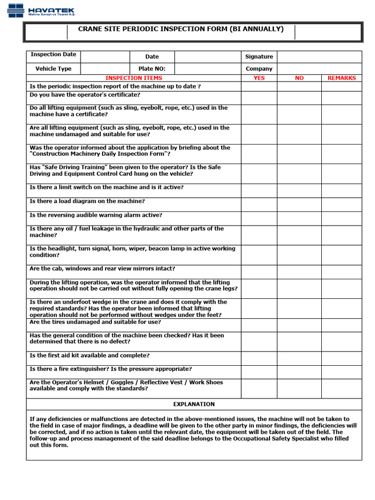Crane Site Inspection Checklist Form | PDF