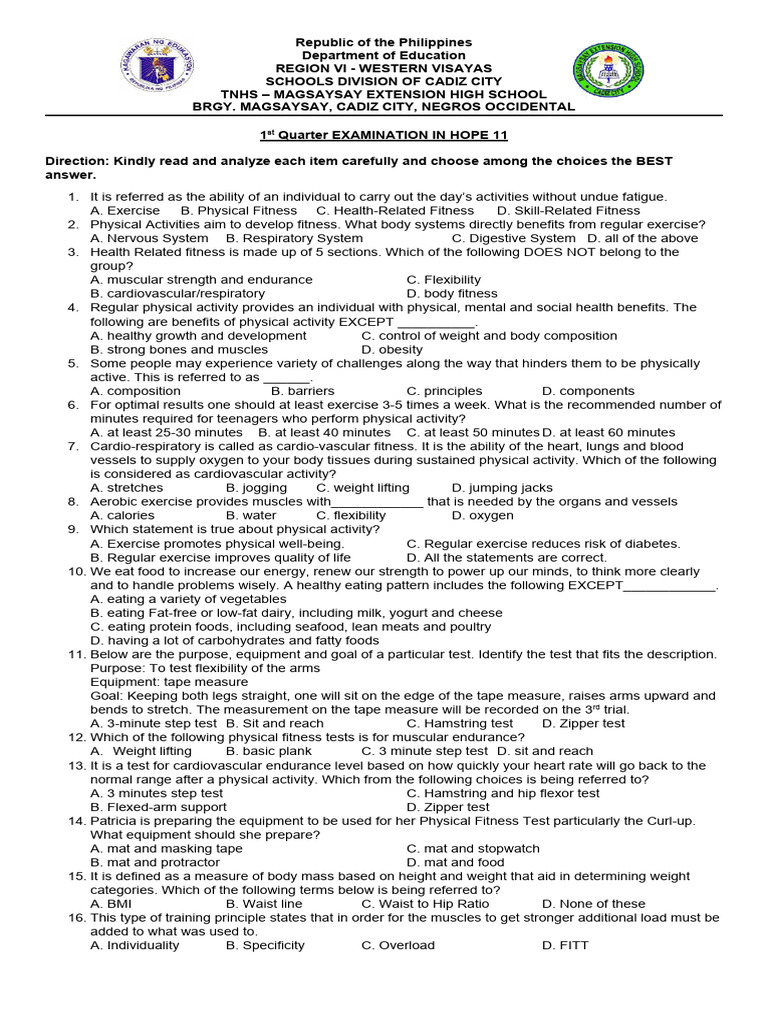 HOPE 11: Cardiovascular Fitness Exam | PDF