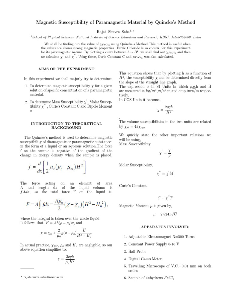 Quincke's Method Final PDF Physical Chemistry Physical Sciences