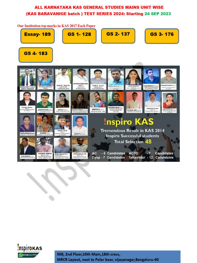 Inspiro KAS 2024 Mains Gold Batch Test Series Schedule PDF