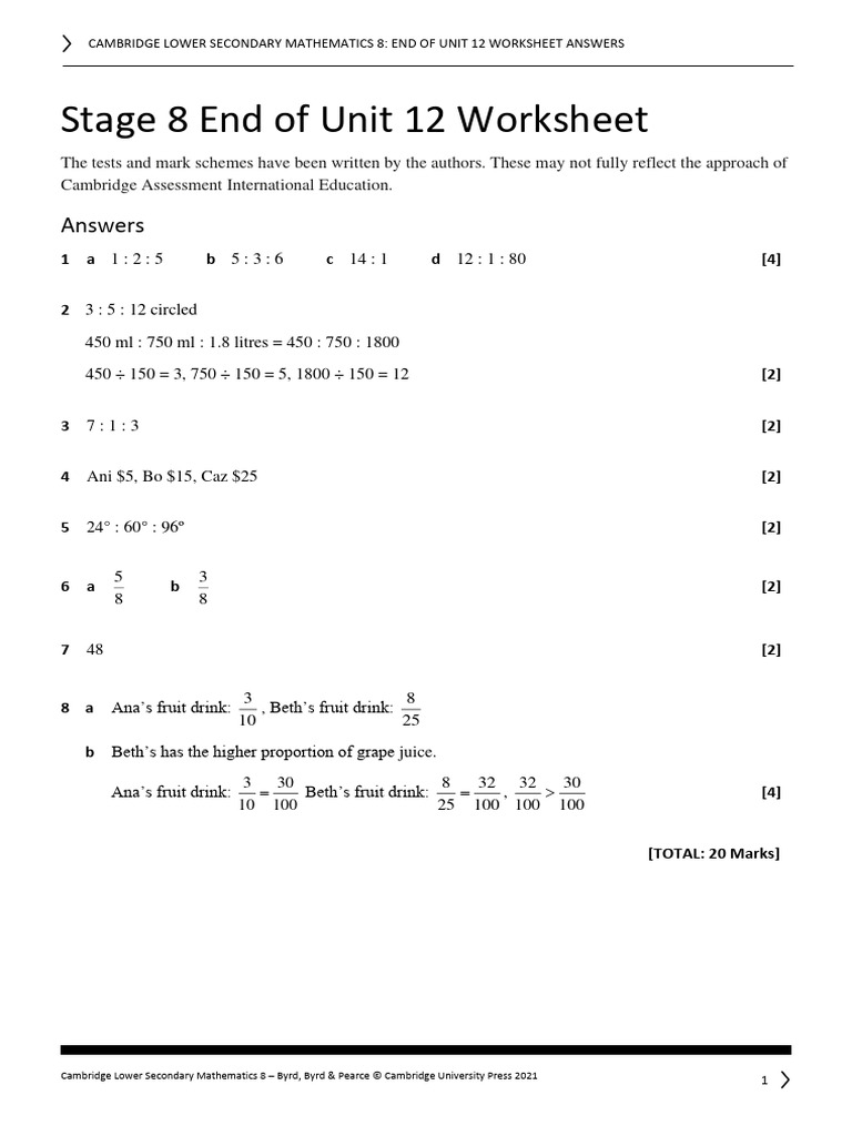 Unit 12 Worksheet Answers for Stage 8 | PDF