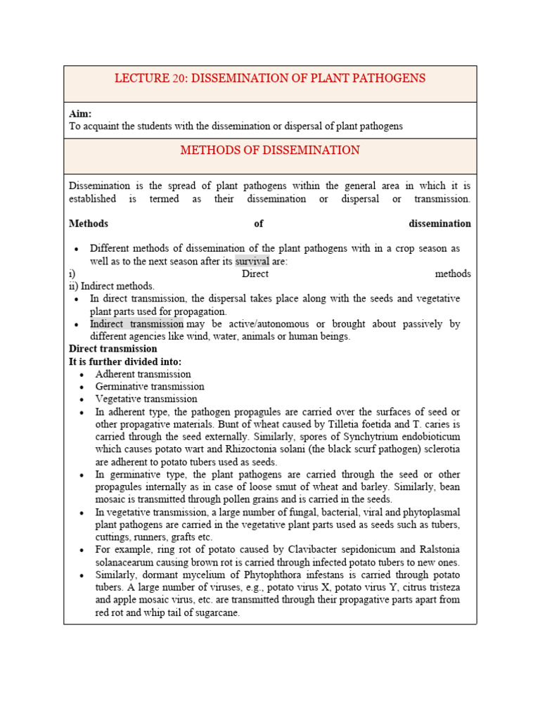 Plant Pathogen Dissemination Methods | PDF | Plant Pathology | Fungus