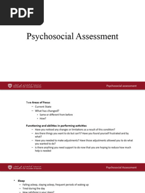 Psychosocial assessment questions Week 2 Class 3