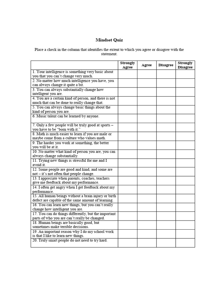 Mindset Quiz | PDF | Mindset | Cognitive Psychology