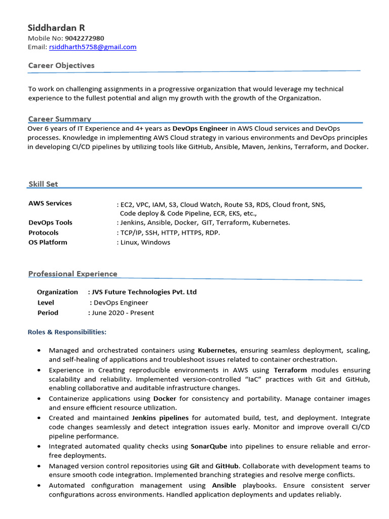 Devops Engineer Resume Aws Ci Cd Expert Pdf